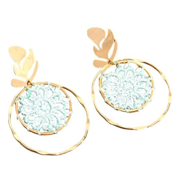 **NEW! Gorgeous Gold Abstract Leaf & Webbed Hoop Earrings - GREAT GIFT - Picture 5 of 7